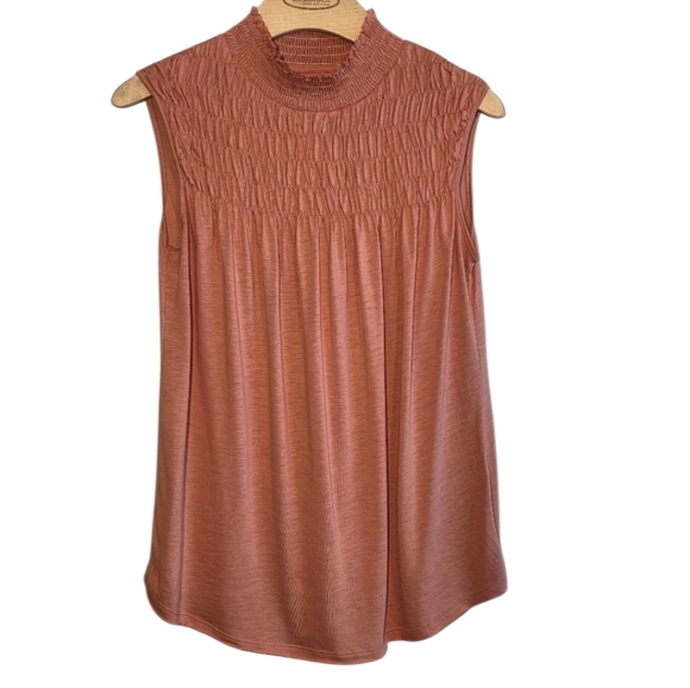 Sundance Coral Everyday Essence Smocked Sleeveless Top Sz S Office Casual